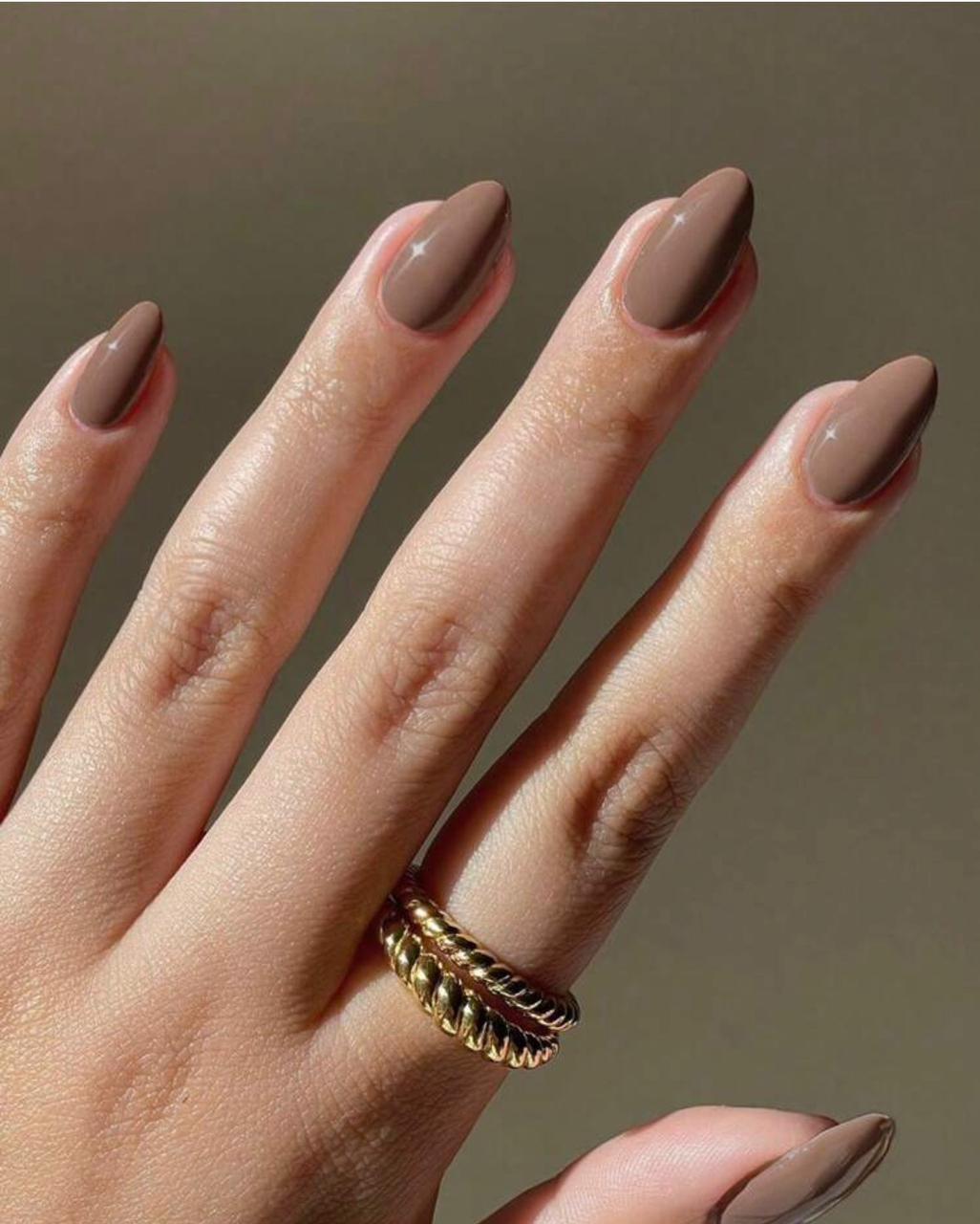 24 Pcs Short Oval Taupe Brown Press-On Nails – Minimal Gloss Finish