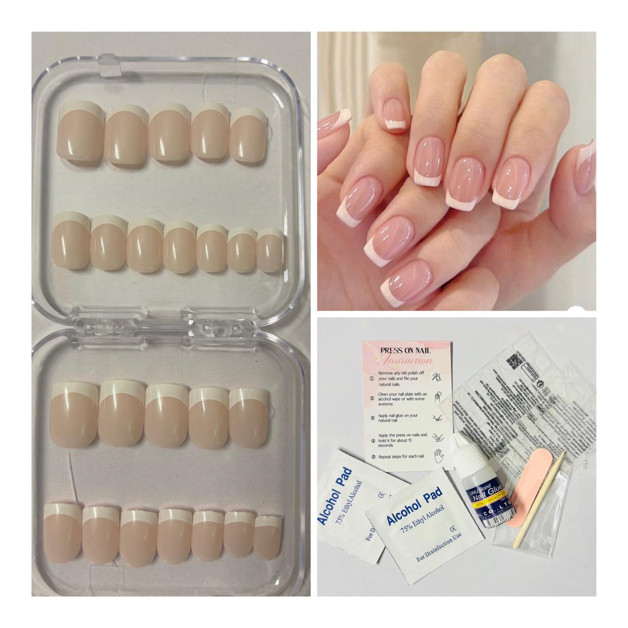 Classic French Tip Press-On Nails – Short Square Shape