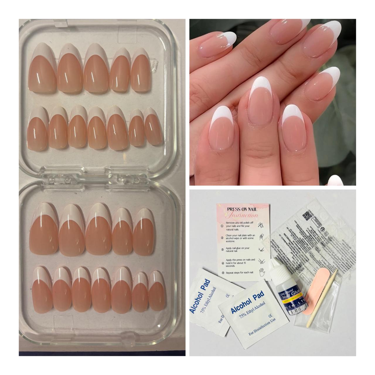 Classic French Tip Press-On Nails – Almond Shape