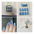 Sky Blue Cat Eye Press-On Nails – Square Shape