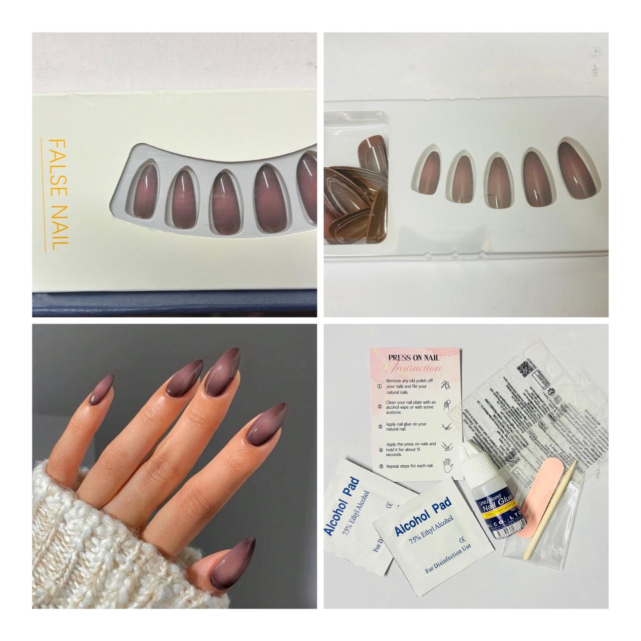24 Pcs Almond Shape Brown Ombre Press-On Nails