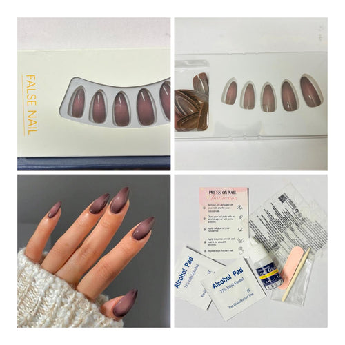 24 Pcs Almond Shape Brown Ombre Press-On Nails