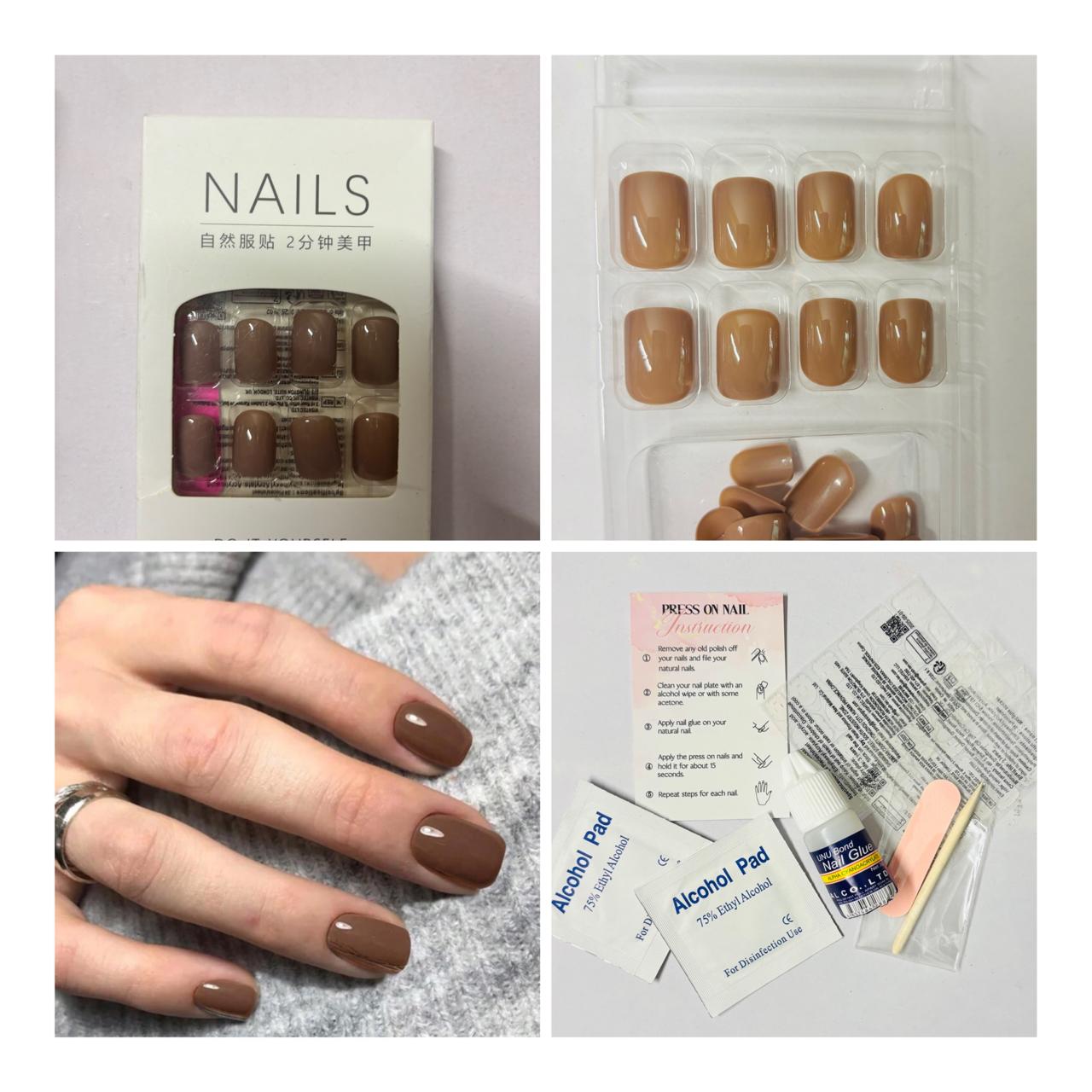 Chocolate Brown Glossy Press-On Nails – Short Square Shape