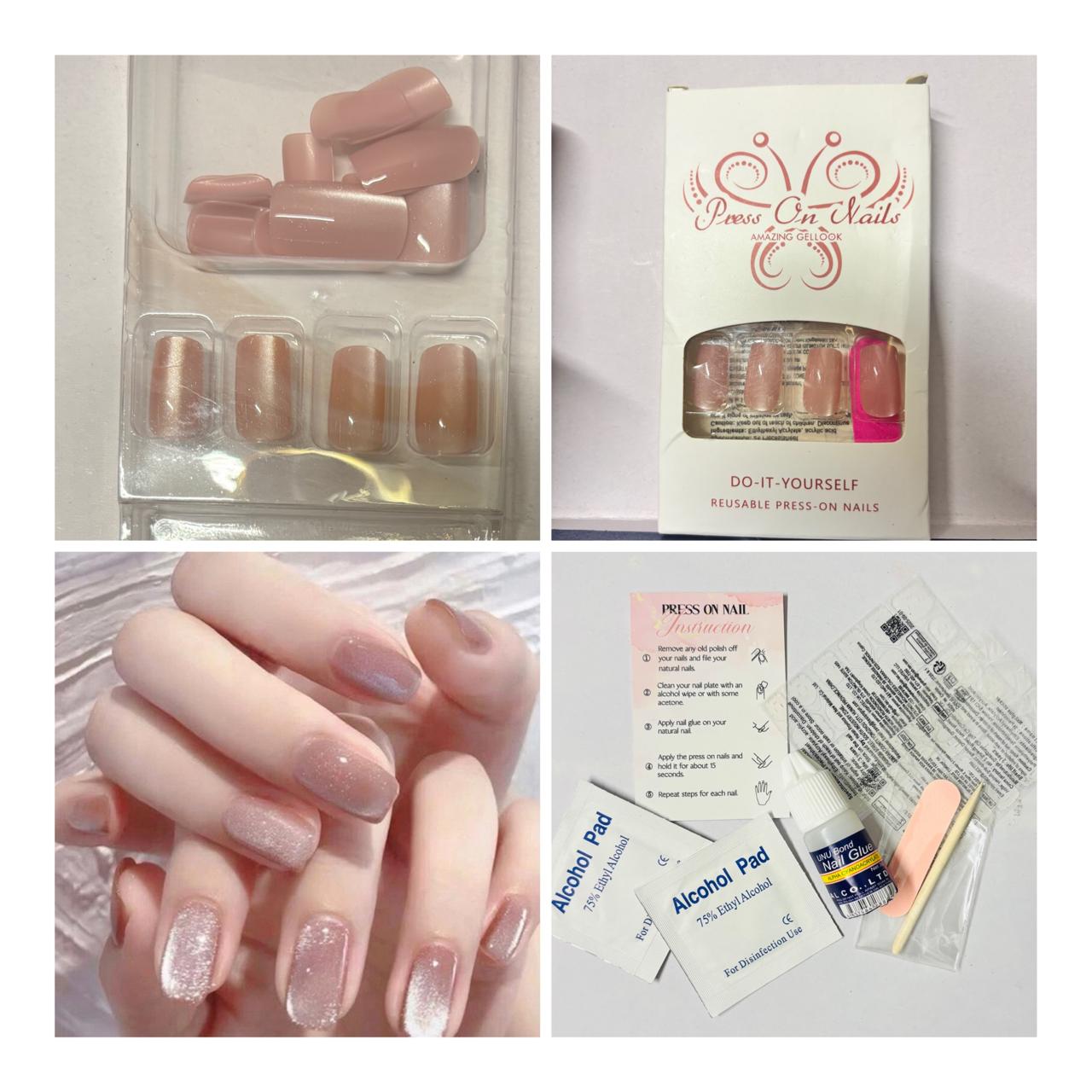 Blush Pink Cat Eye Press-On Nails – Square Shape
