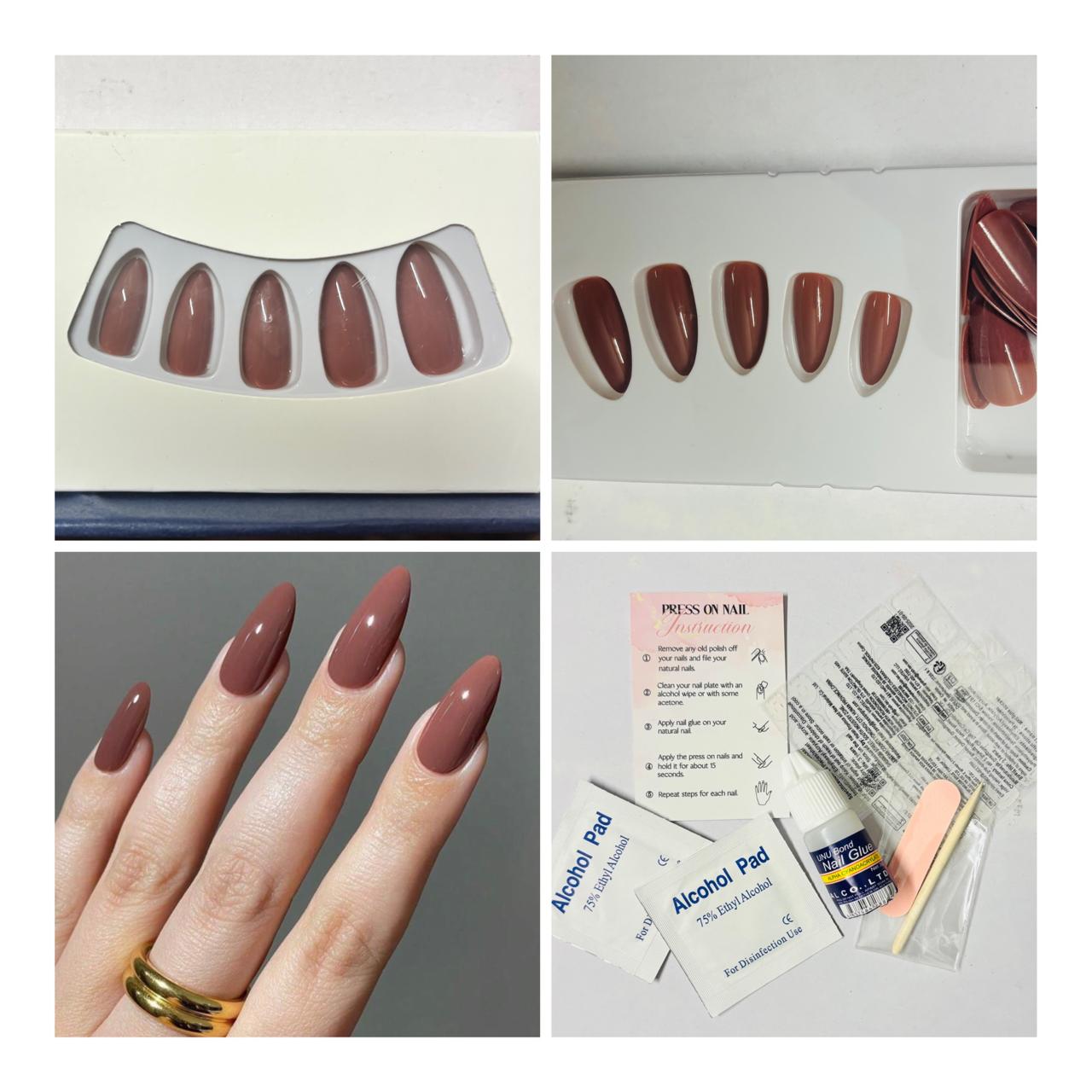 24 Pcs Glossy Pinkish Brown Almond Press-On Nails