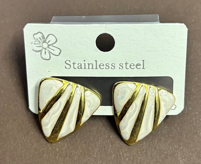 White and Gold Stainless Steel Earrings