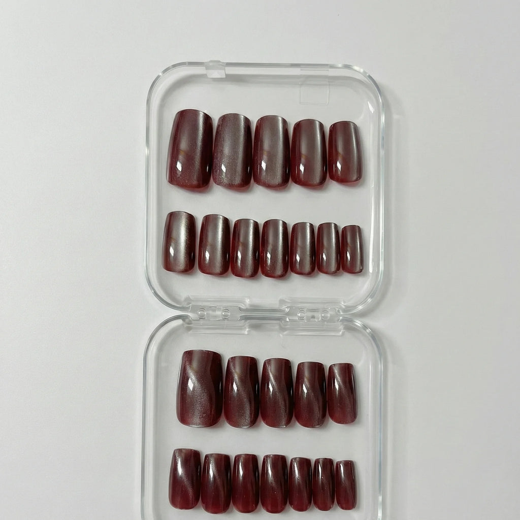 24 Pcs Maroon Cateye Press-on Nails