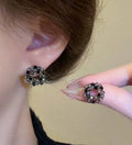 Black Floral Rhinestone Earrings