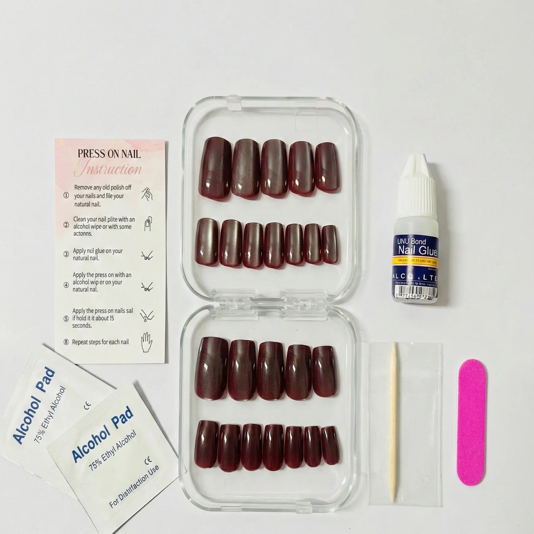 24 Pcs Maroon Cateye Press-on Nails
